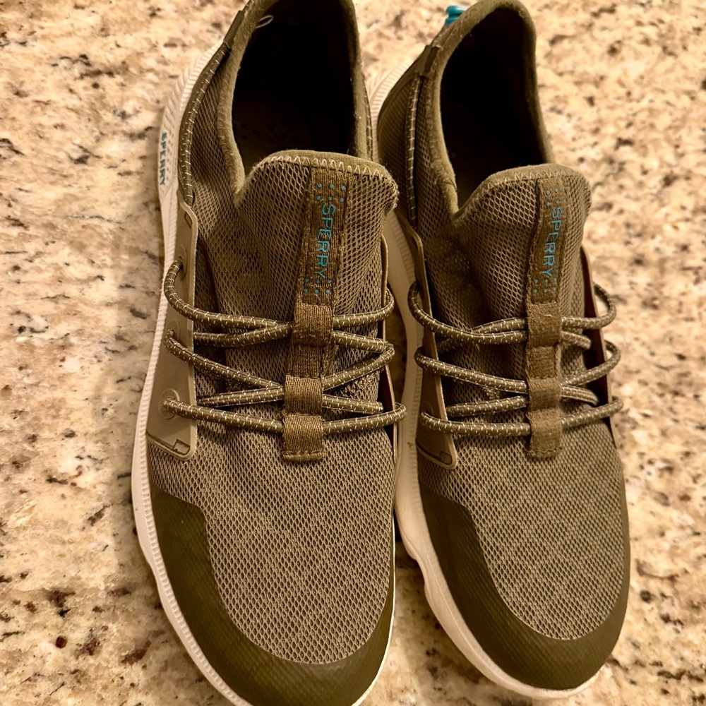 Sperry Olive Mesh Boat Shoes